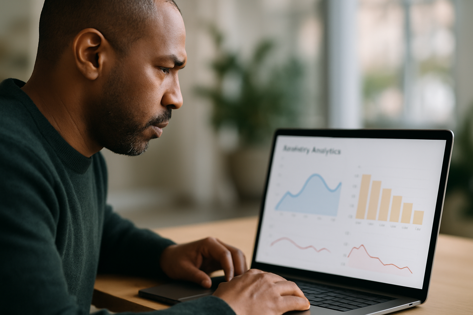 Service business owner analyzing booking conversion data and lead-flow metrics.
