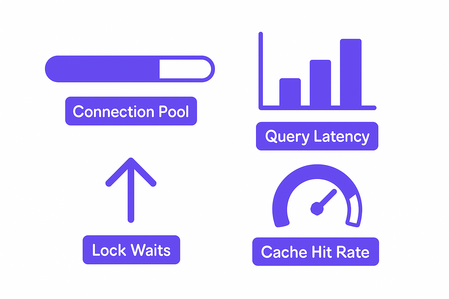 Real-time database monitoring dashboard with connection pool, query latency, and lock metrics