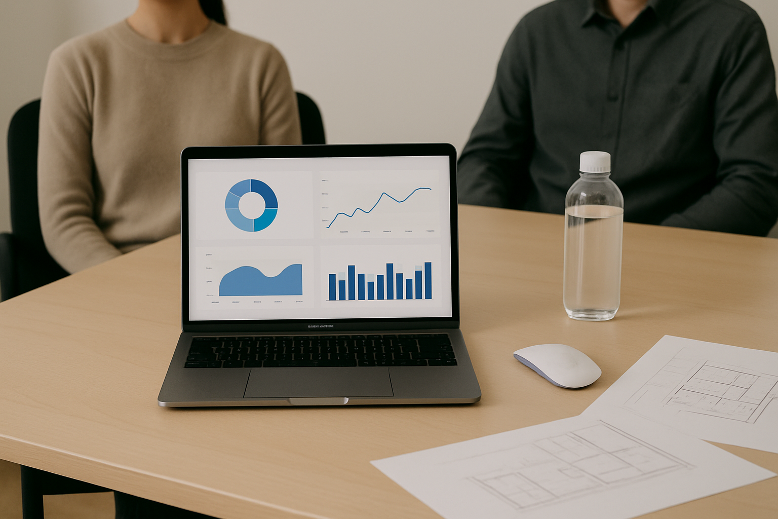 Database optimization team workspace with performance dashboards and infrastructure planning materials