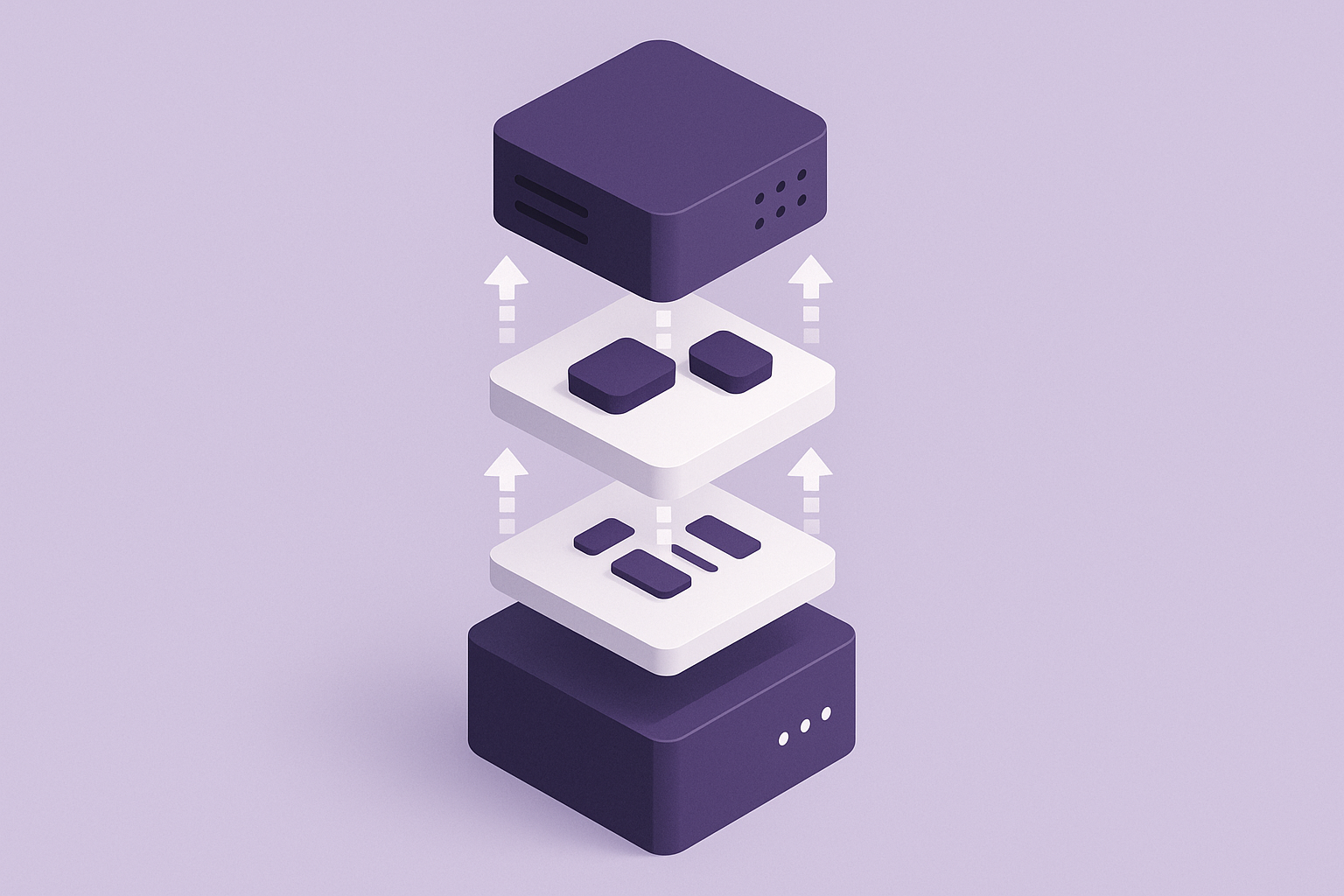 Isometric diagram of scalable AI API architecture with queues and caching layers