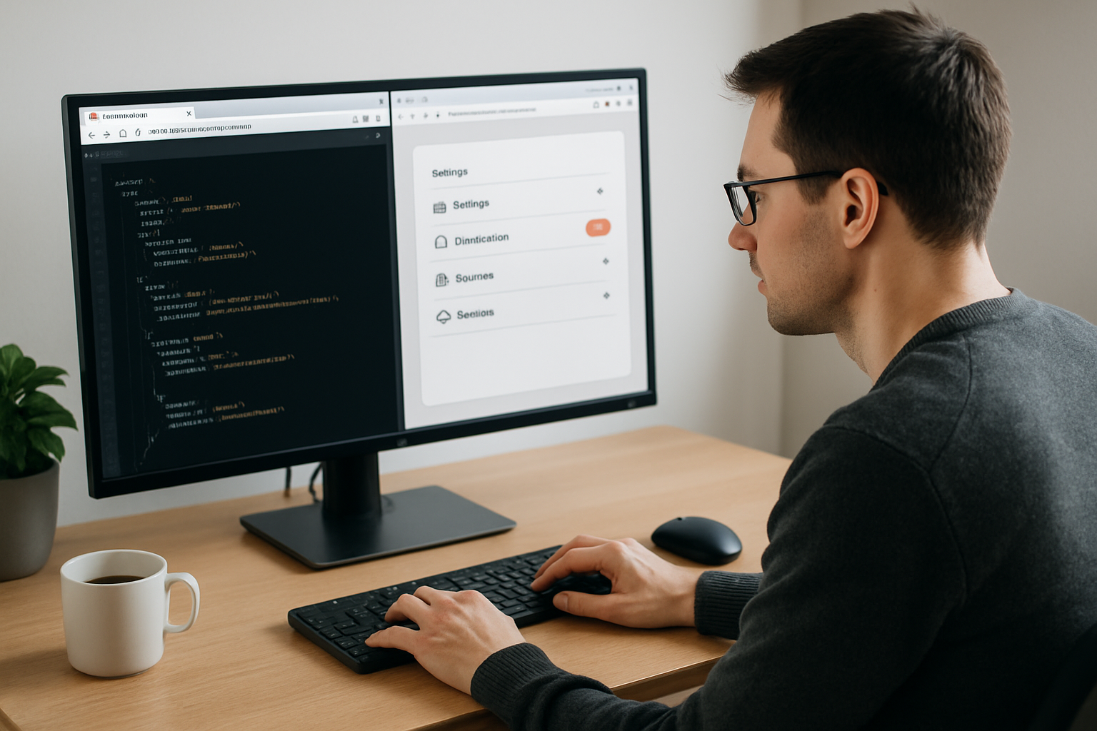 Developer comparing REST API prediction output with a live web application feature panel
