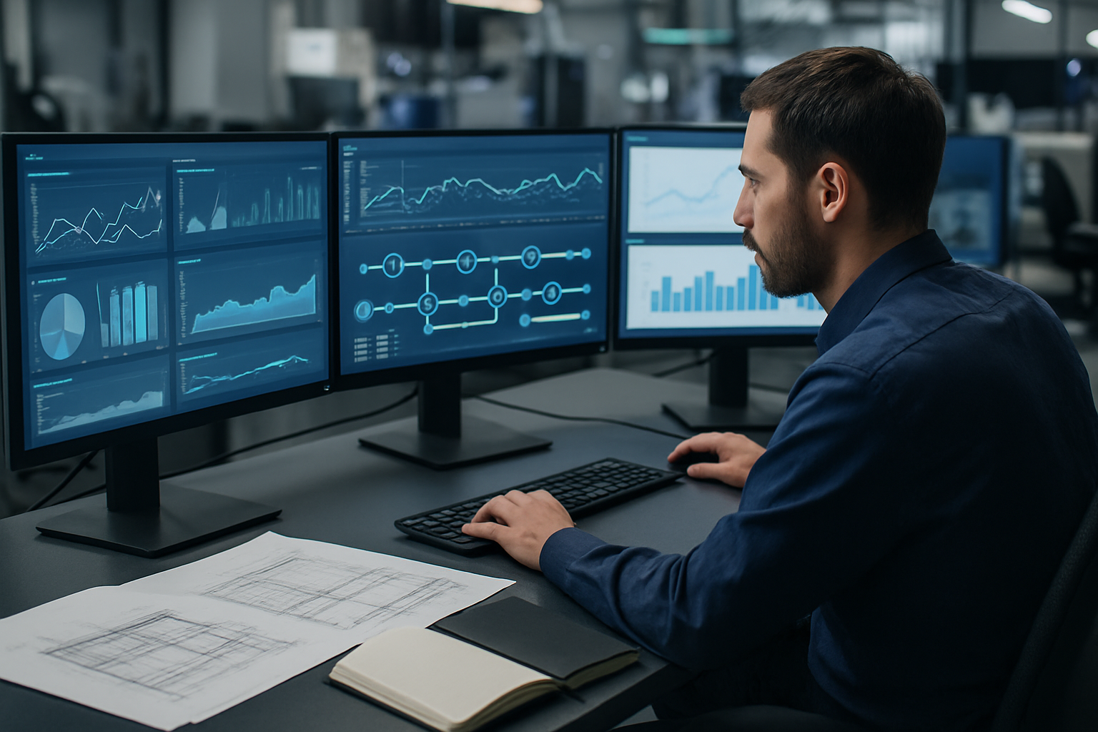 Engineer monitoring real-time pipeline performance and dashboards